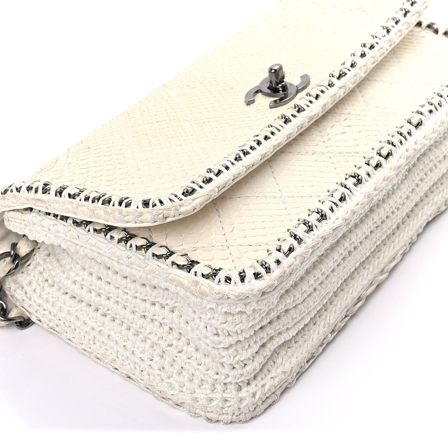 Chanel Snakeskin Crochet Quilted Flap Bag Beige 8 of 8