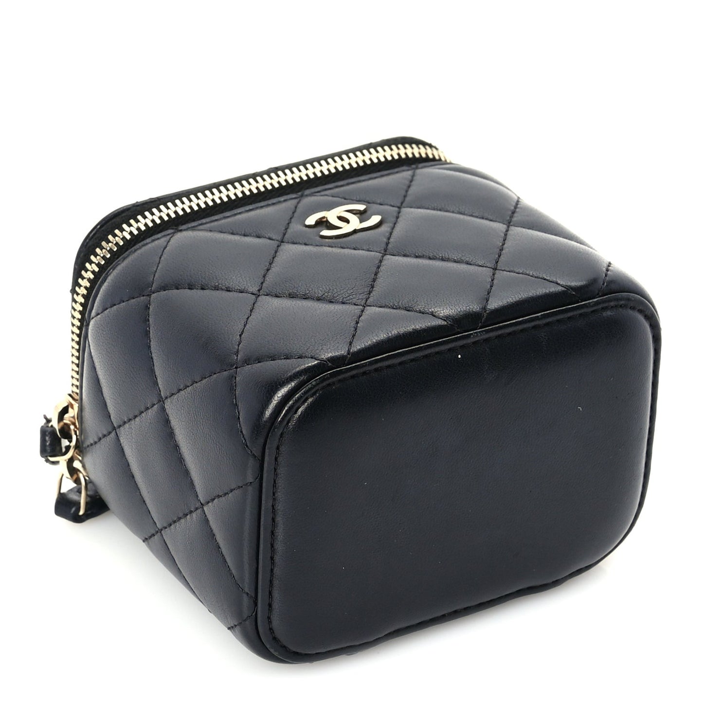 Lambskin Quilted Mini Vanity Case With Chain  Black