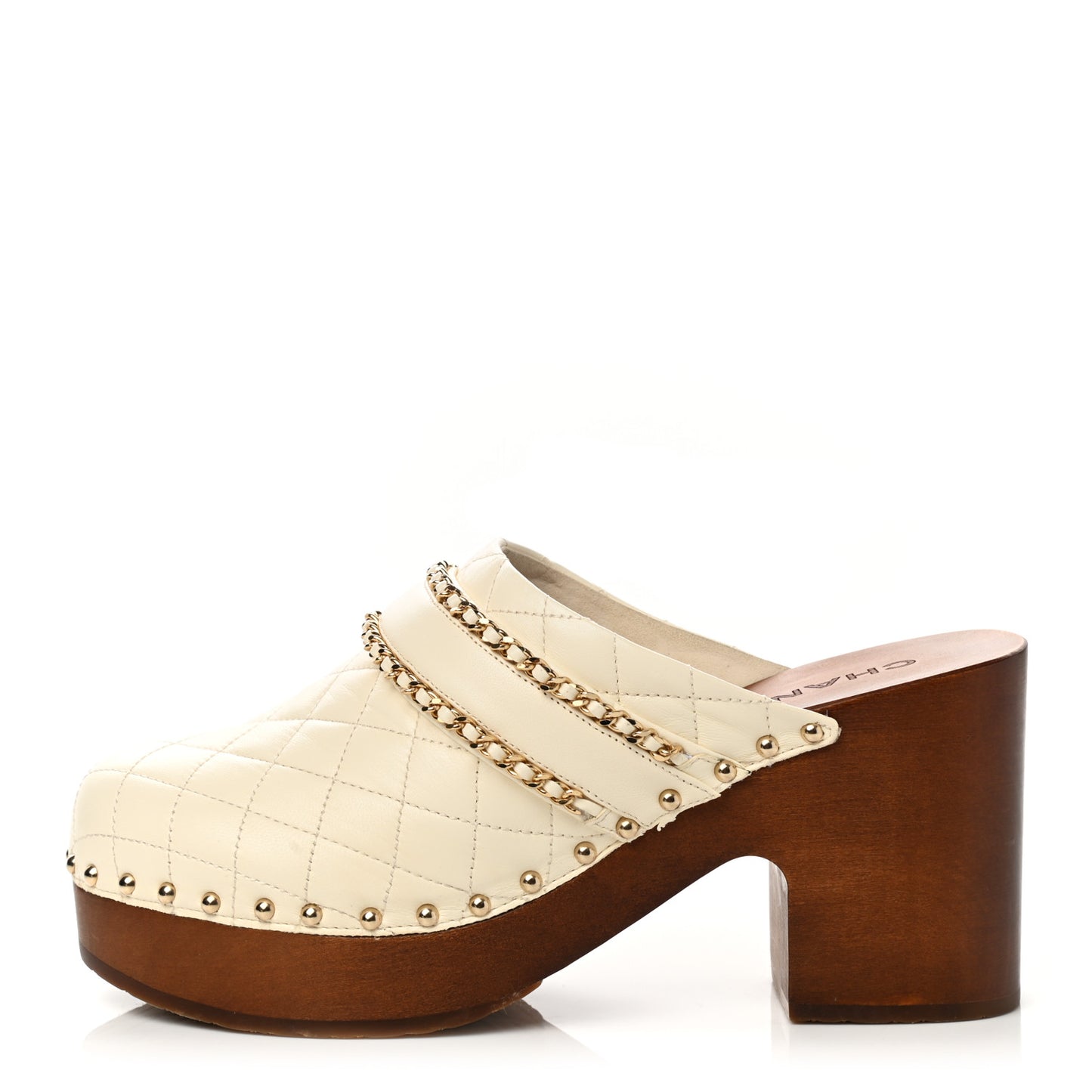 Lambskin Quilted Chain Clog Mules 39 Ivory