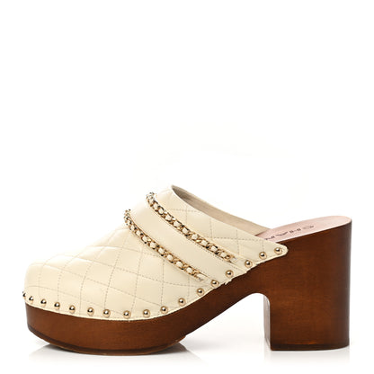 Chanel Lambskin Quilted Chain Clog Mules 39 Ivory 1 of 12