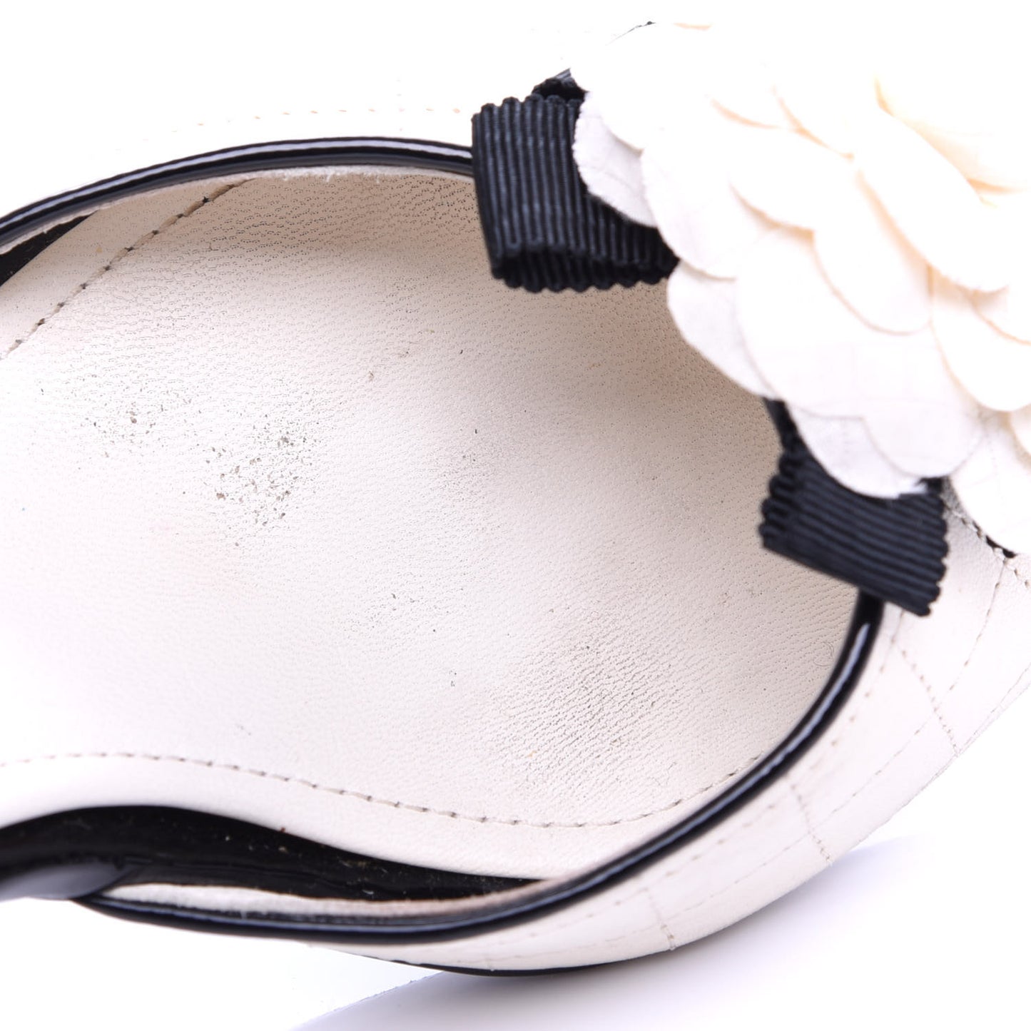 Patent Lambskin Quilted Camellia Mules 39 White