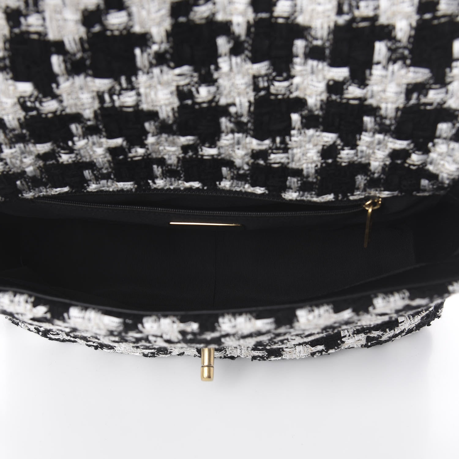 Chanel Tweed Quilted Medium 19 Flap Black Ecru White 4 of 9