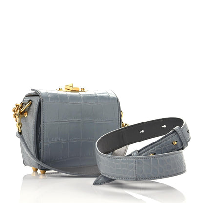 Alexander McQueen Calfskin Crocodile Embossed Box Shoulder Bag 16 Grey 3 of 20