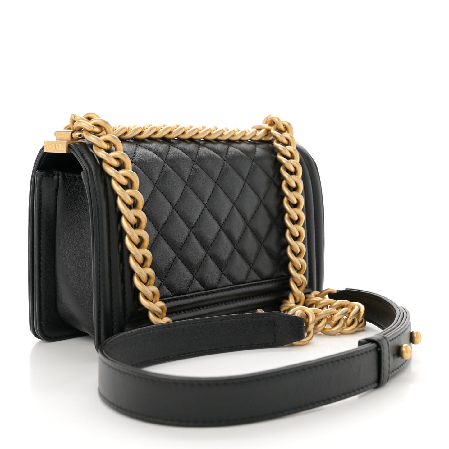 Lambskin Quilted Small Boy Flap Black