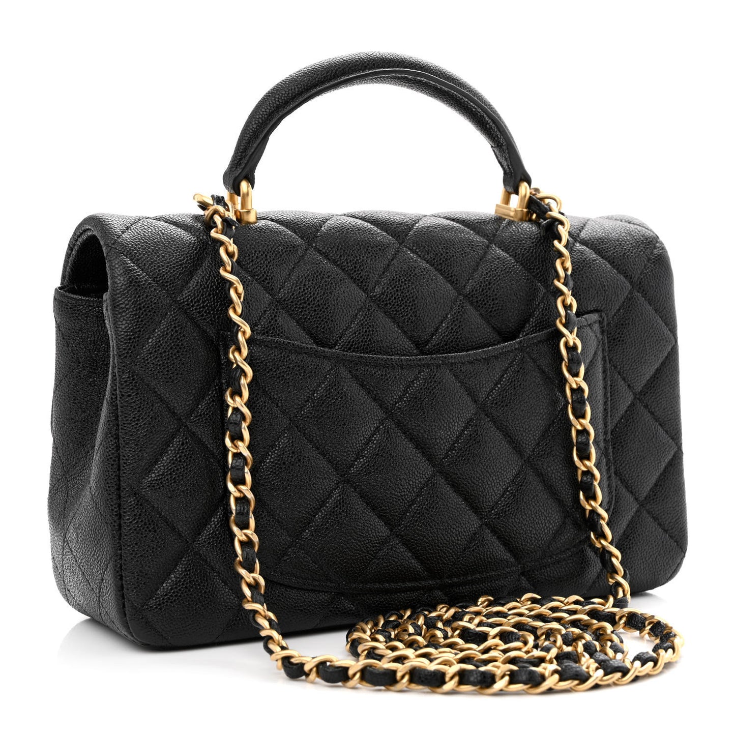 Caviar Quilted Mini Top Handle Rectangular Flap Black