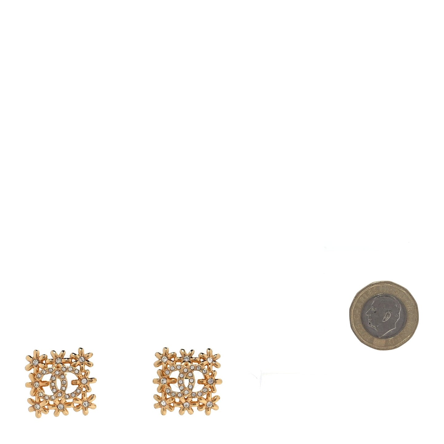 Crystal CC Flower Earrings Gold
