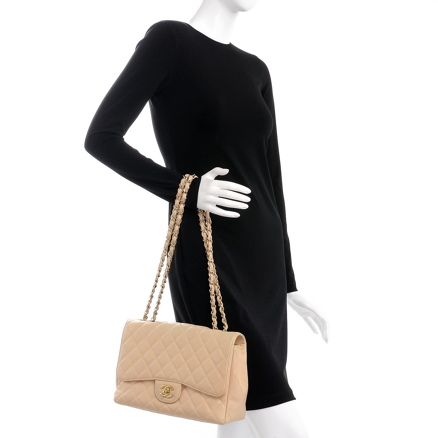 Chanel Caviar Quilted Jumbo Single Flap Beige Clair 3 of 11