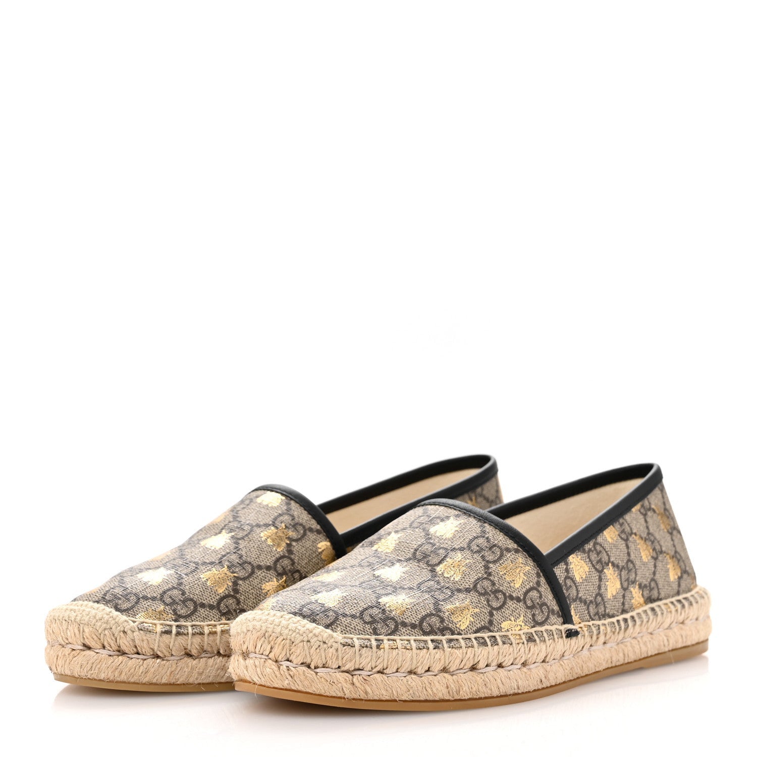Gucci GG Supreme Monogram Bees Espadrille Flats 38.5 Beige Ebony Oro Black 4 of 7