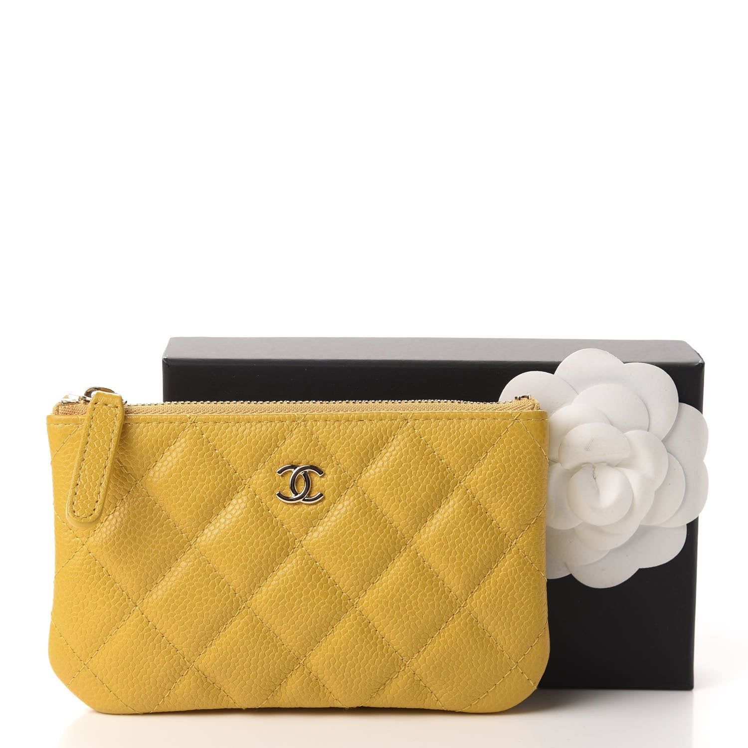 Chanel Caviar Quilted Small Cosmetic Case Yellow 8 of 8