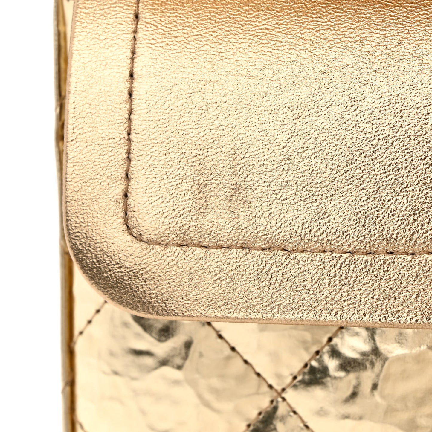 Hammered Metallic Calfskin Quilted Small Double Flap Gold