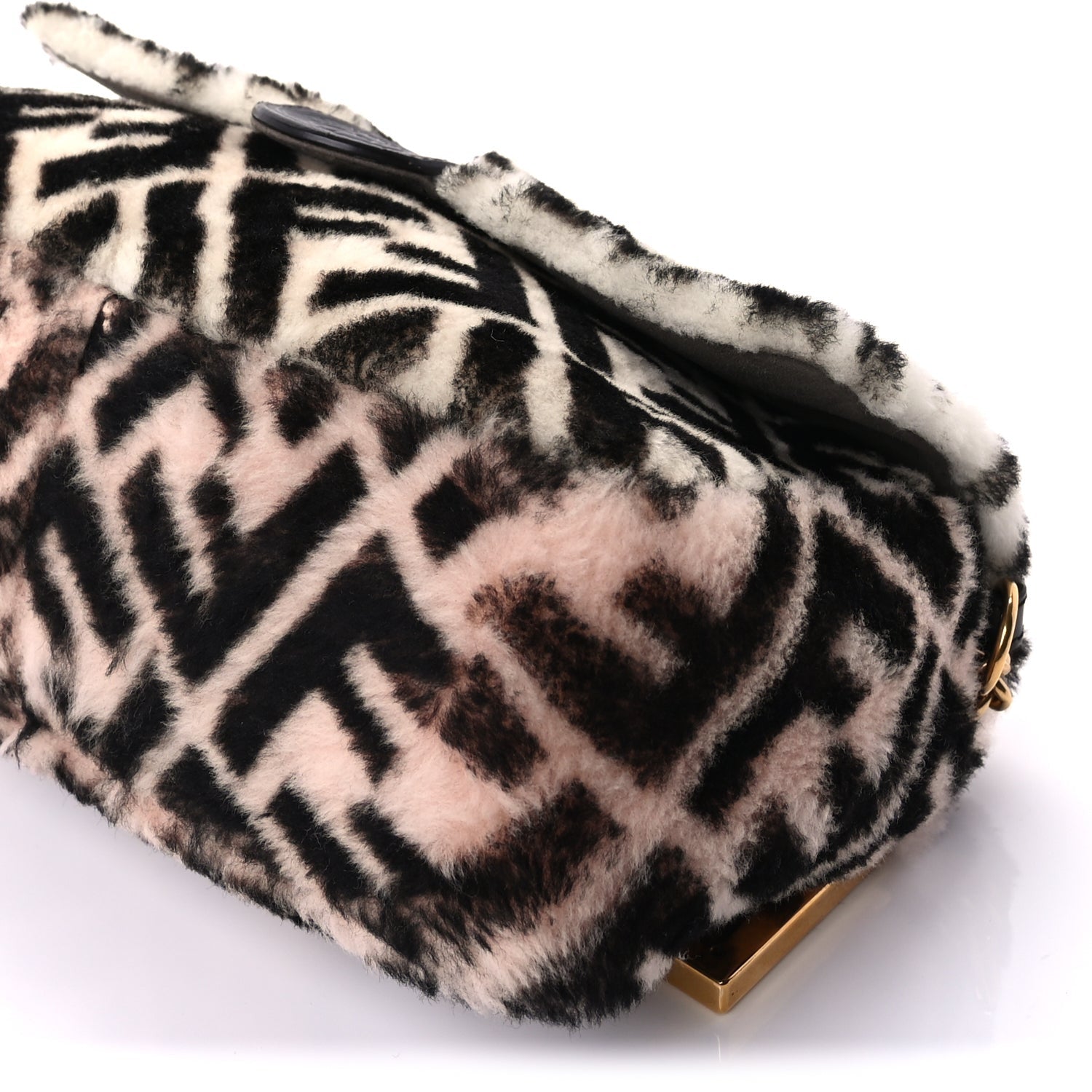 Fendi Shearling Vitello Dolce Macro FF 1974 Baguette  White Ice Tortora 8 of 8