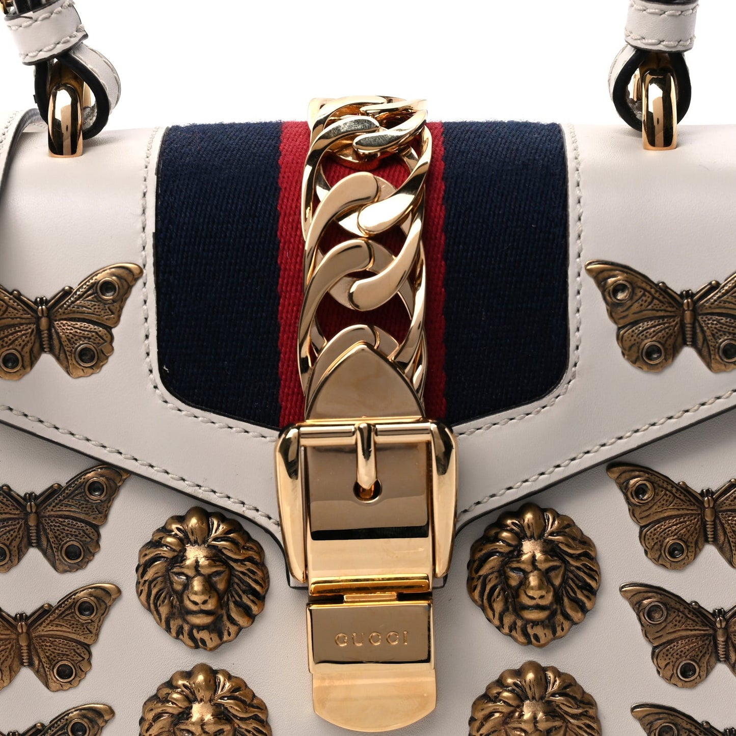 Calfskin Animal Studs Mini Sylvie Top Handle Bag White