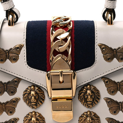 Gucci Calfskin Animal Studs Mini Sylvie Top Handle Bag White 5 of 8