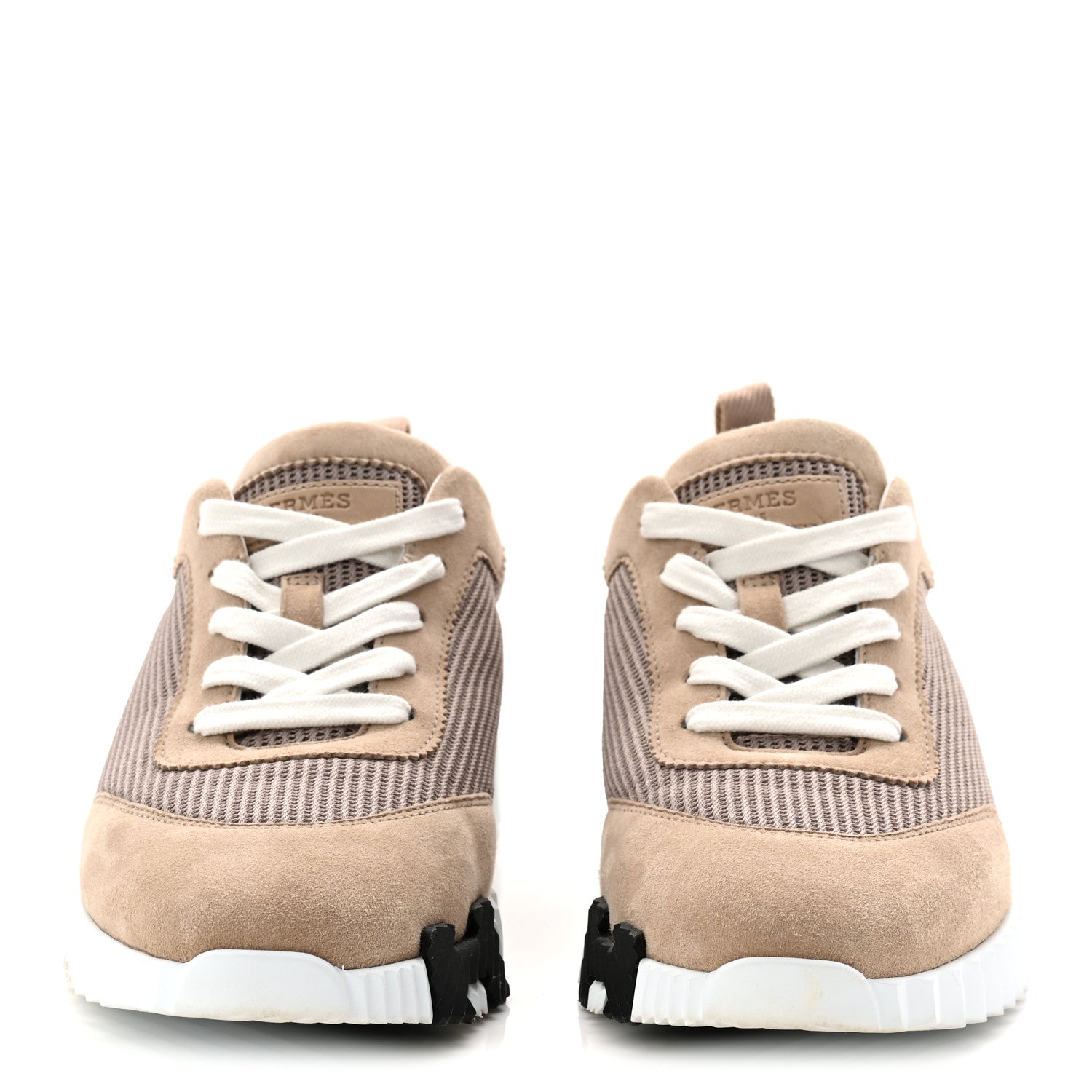 Hermes Textured Mesh Suede Goatskin Bouncing Sneakers 37.5 Beige Camel 3 of 9