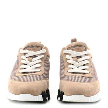 Hermes Textured Mesh Suede Goatskin Bouncing Sneakers 37.5 Beige Camel 3 of 9
