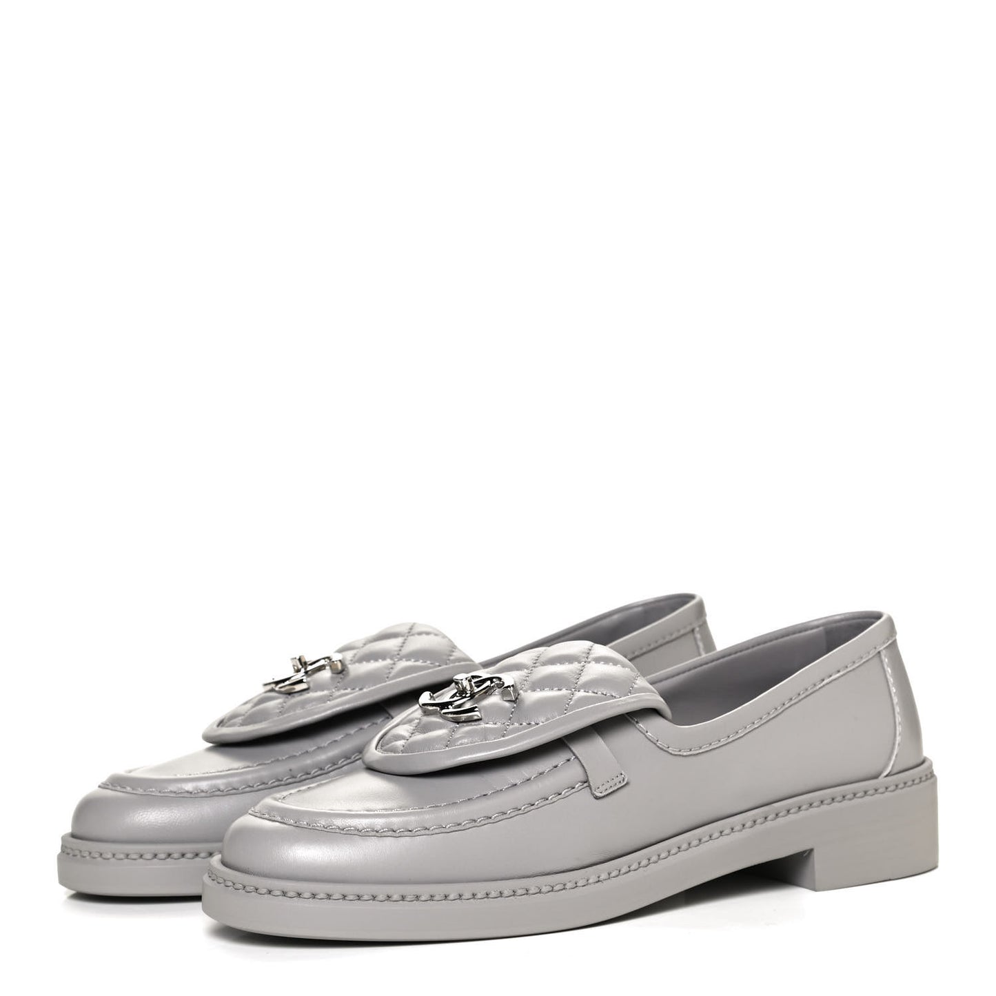 Lambskin Quilted CC Turnlock Loafers 37.5 Grey