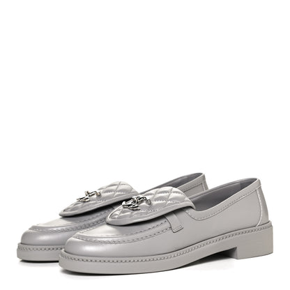Chanel Lambskin Quilted CC Turnlock Loafers 37.5 Grey 3 of 11