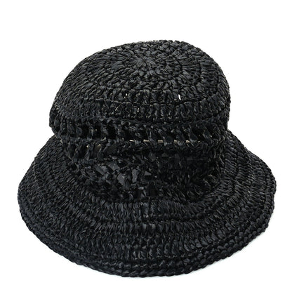 Prada Yarn Raffia Effect Crochet Logo Embroidered Womens Bucket Hat M Black 4 of 6