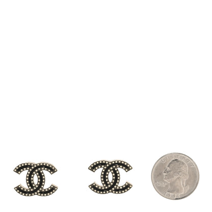 Chanel Enamel Crystal CC Earrings Black Silver 2 of 4