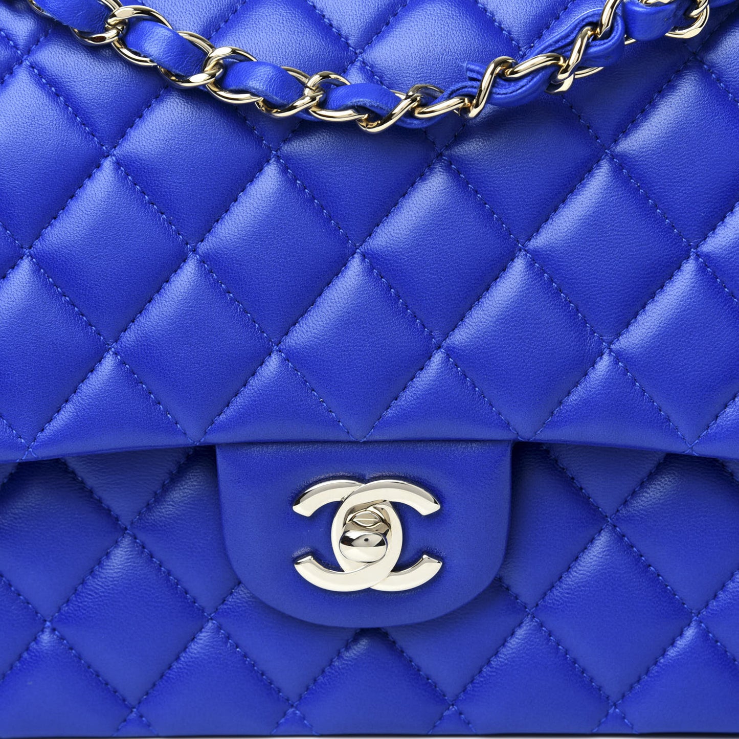 Lambskin Quilted Medium Double Flap Blue