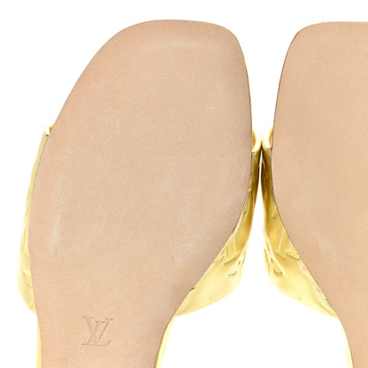 Louis Vuitton Metallic Lambskin Embossed Monogram Revival Flat Mules 37 Gold 6 of 10