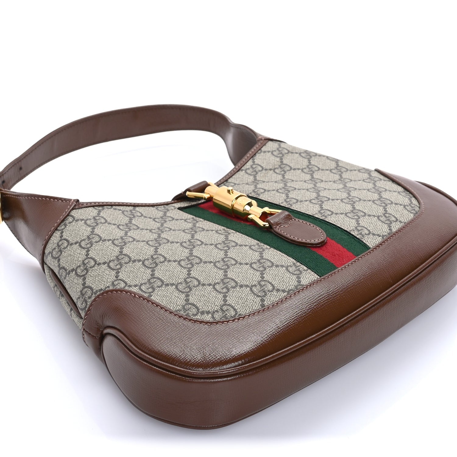 Gucci GG Supreme Monogram Azalea Calfskin Web Small Jackie 1961 Hobo Beige Ebony Brown Sugar 7 of 7