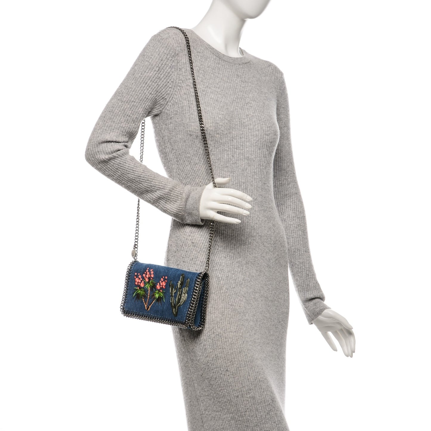 Eco Denim Embroidered Falabella Crossbody Cerulean