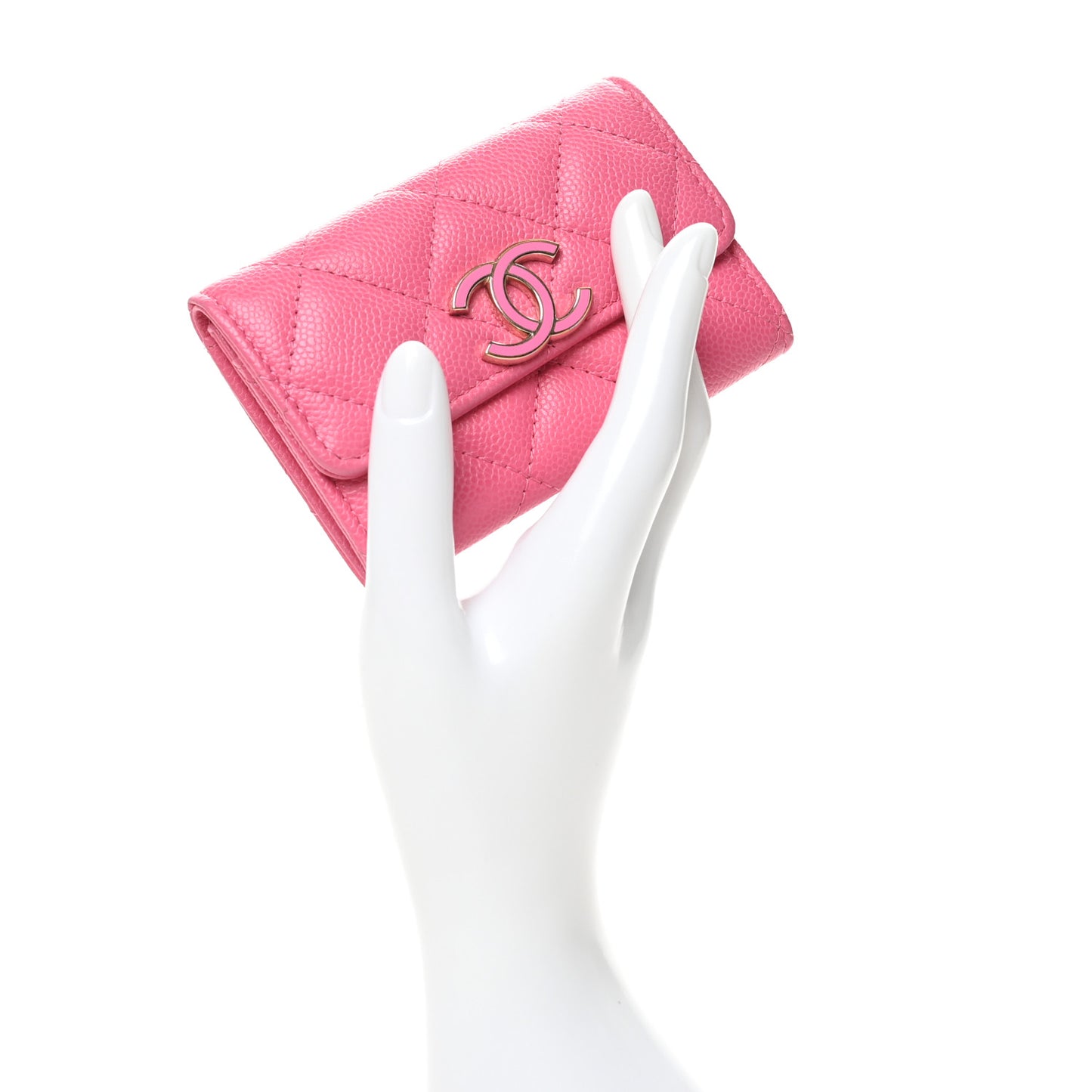 Caviar Quilted Flap Card Holder Pink