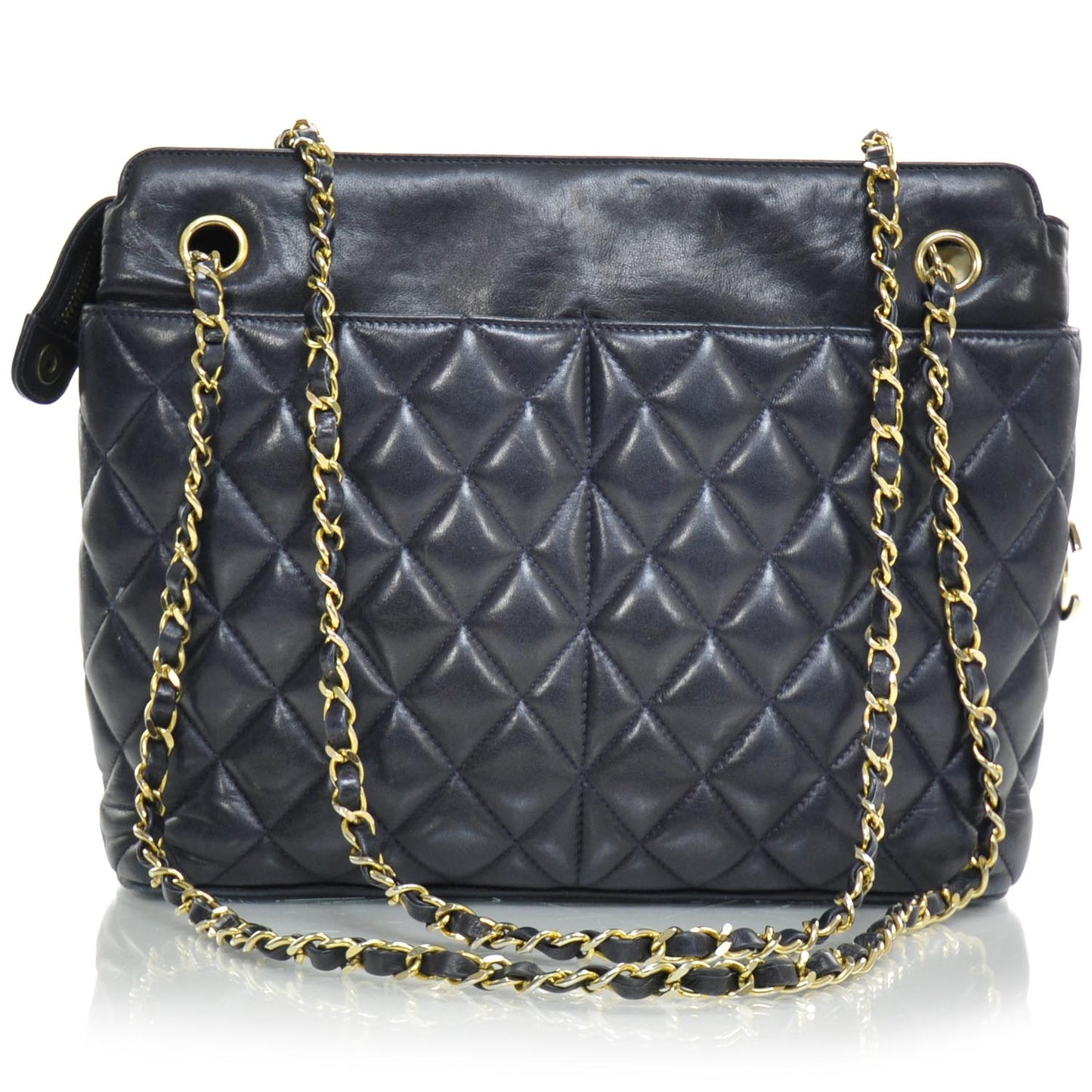 Lambskin Quilted Shoulder Bag Navy Blue