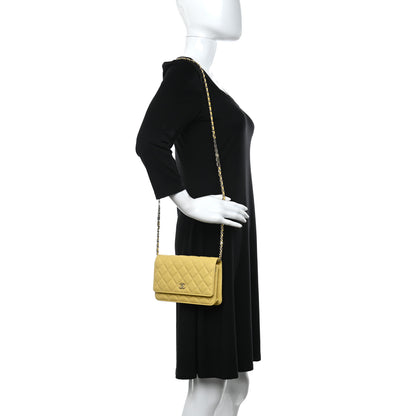 Chanel Caviar Quilted Tiny CC Wallet On Chain WOC Yellow 2 of 12