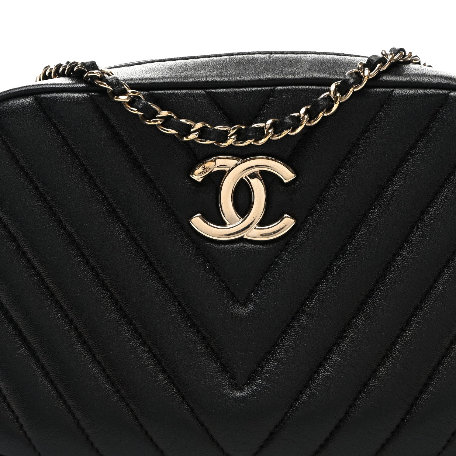 Chanel Lambskin Chevron Quilted Camera Case Black 8 of 11