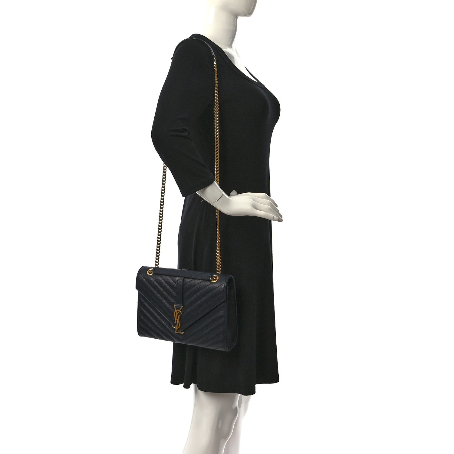 Saint Laurent Grain De Poudre Matelasse Chevron Medium Monogram Satchel Blue 2 of 8