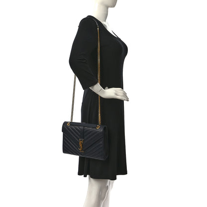 Saint Laurent Grain De Poudre Matelasse Chevron Medium Monogram Satchel Blue 2 of 8