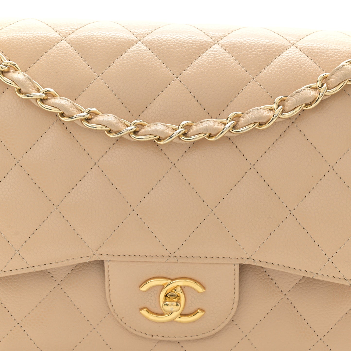 Caviar Quilted Jumbo Double Flap Beige Clair