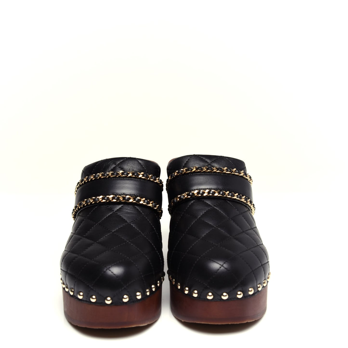 Lambskin Quilted Chain Clog Mules 39 Black