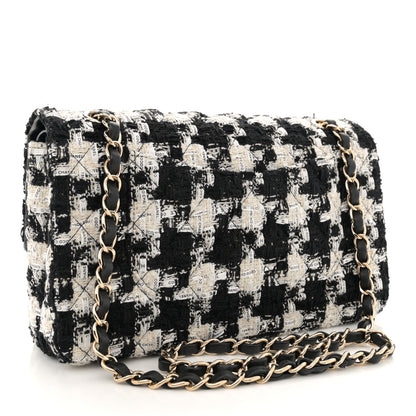 Chanel Tweed Quilted Medium Double Flap Black Ecru White 3 of 13