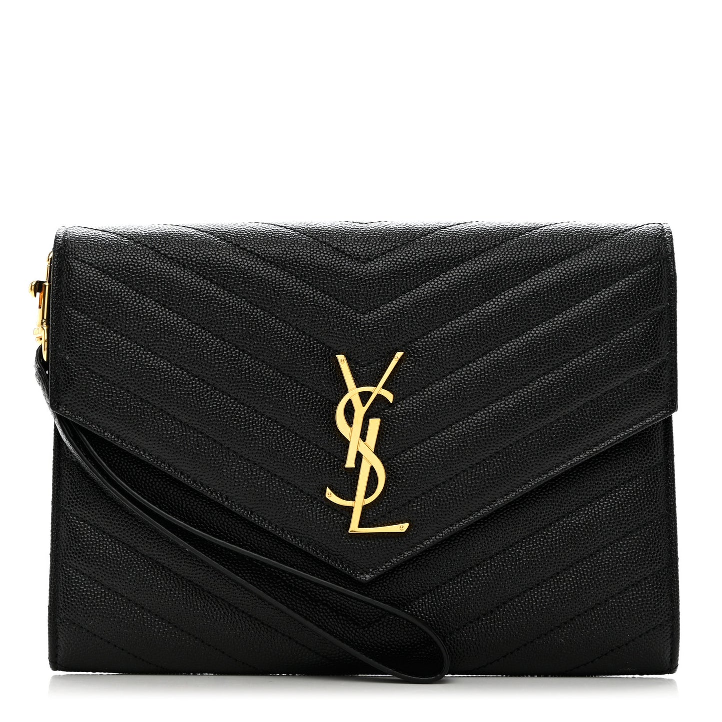 Grain De Poudre Matelasse Chevron Monogram Envelope Clutch Black