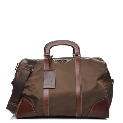 Prada Tessuto Nylon Soft Calfskin Duffle Bag Brown 1 of 13