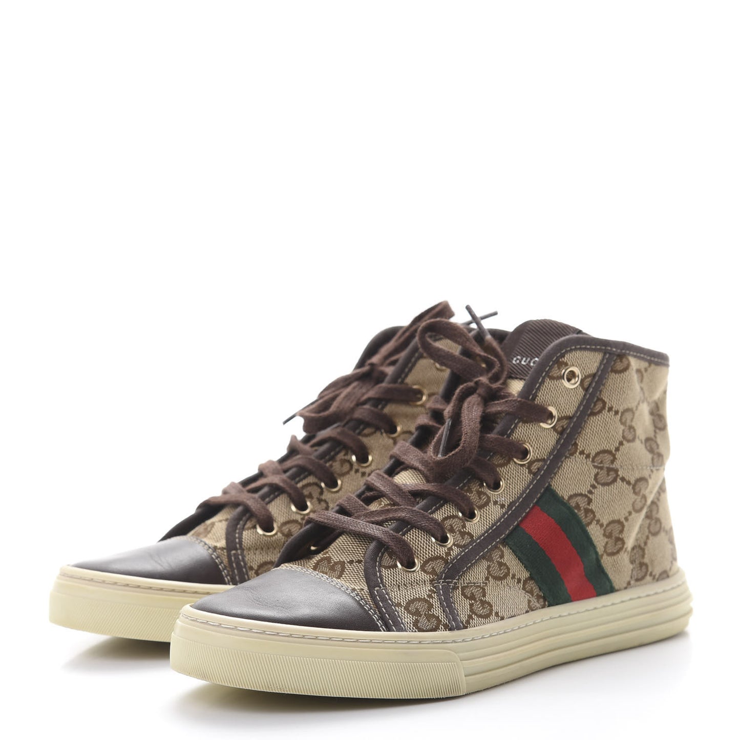 GG Monogram Web Womens High Top Sneakers 37 Brown