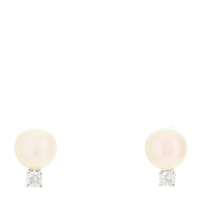 Tiffany 18K White Gold Diamond Akoya Pearl 6.5-7mm Signature Earrings 1 of 5