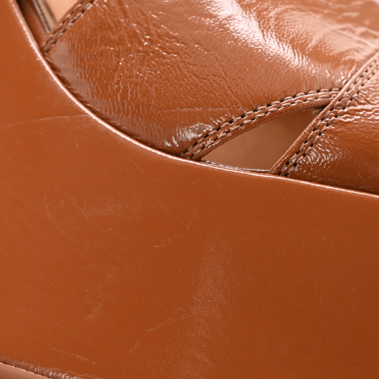 Chanel Crumpled Patent Lambskin Platform Sandals 41 Light Brown 11 of 12