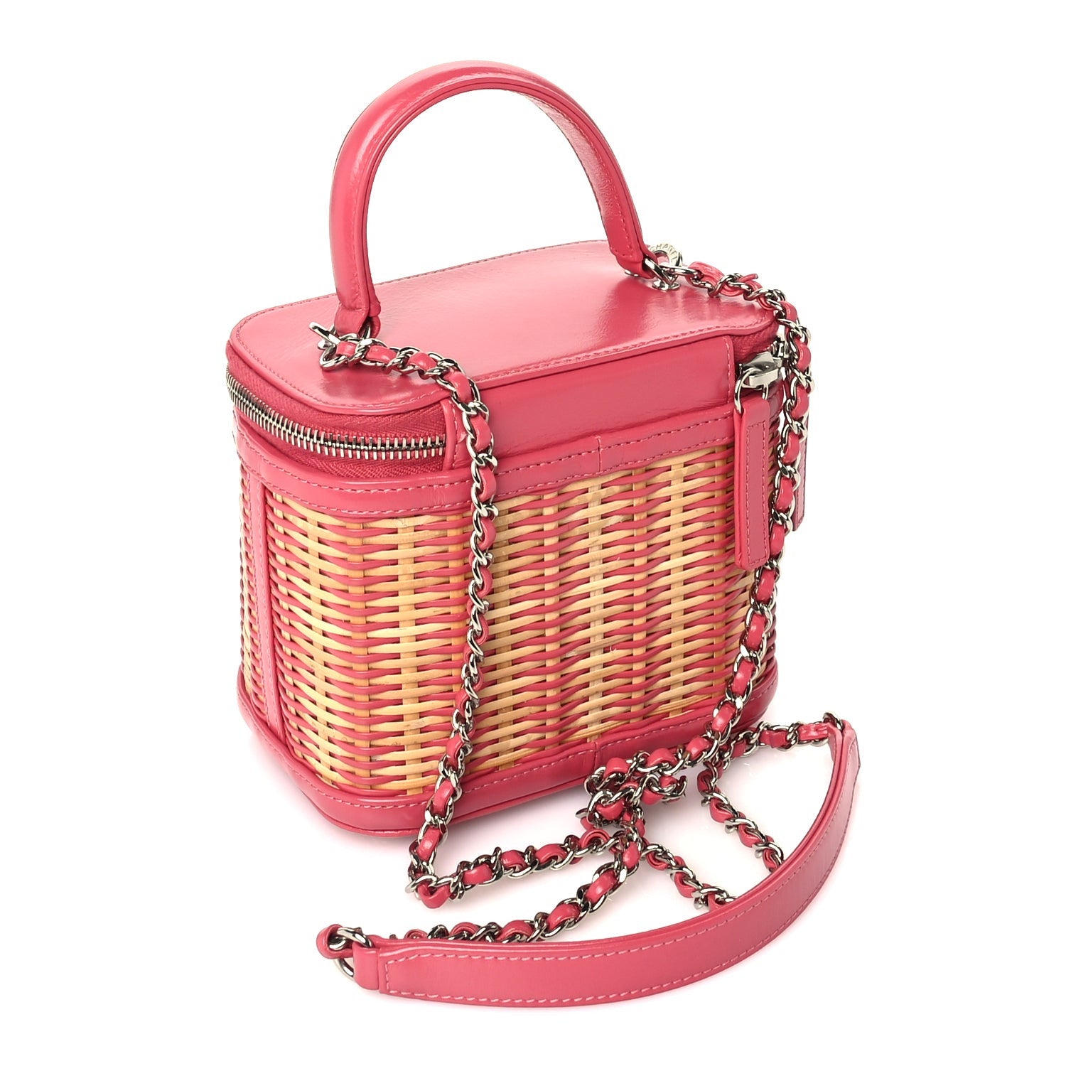 Chanel Calfskin Raffia Small Take Away Vanity Case Bag  Pink Beige 2 of 9