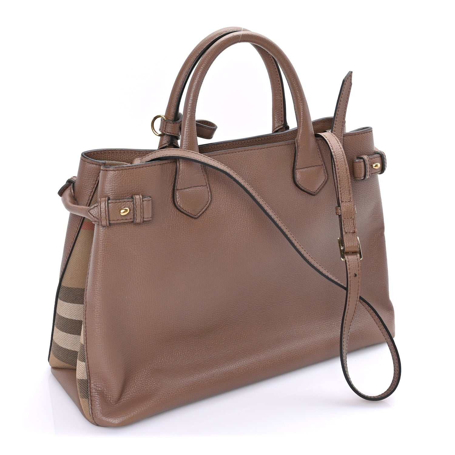 Burberry Grainy Calfskin House Check Medium Banner Tote  Tan 2 of 8