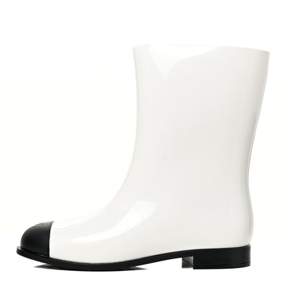 Chanel Rubber Rain Boots 39 Ivory Black 1 of 10
