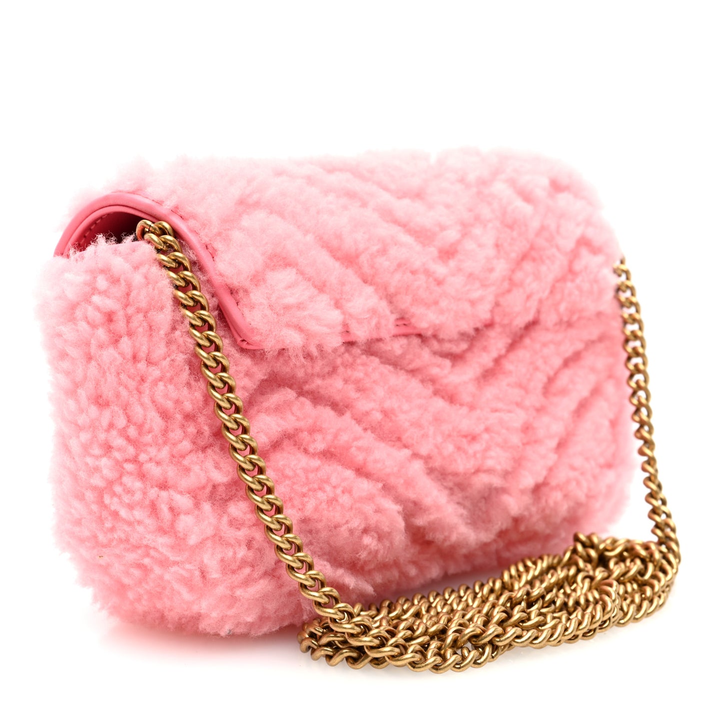 Shearling Matelasse Super Mini GG Marmont Shoulder Bag Lotus Pink