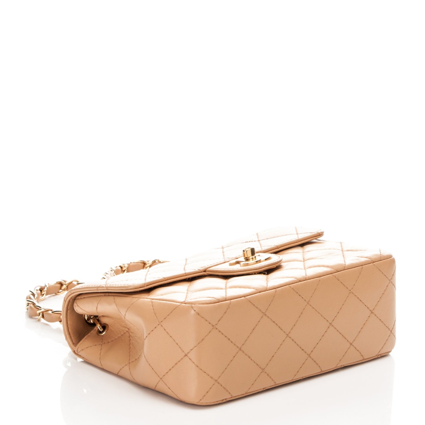Lambskin Quilted Mini Square Flap Beige