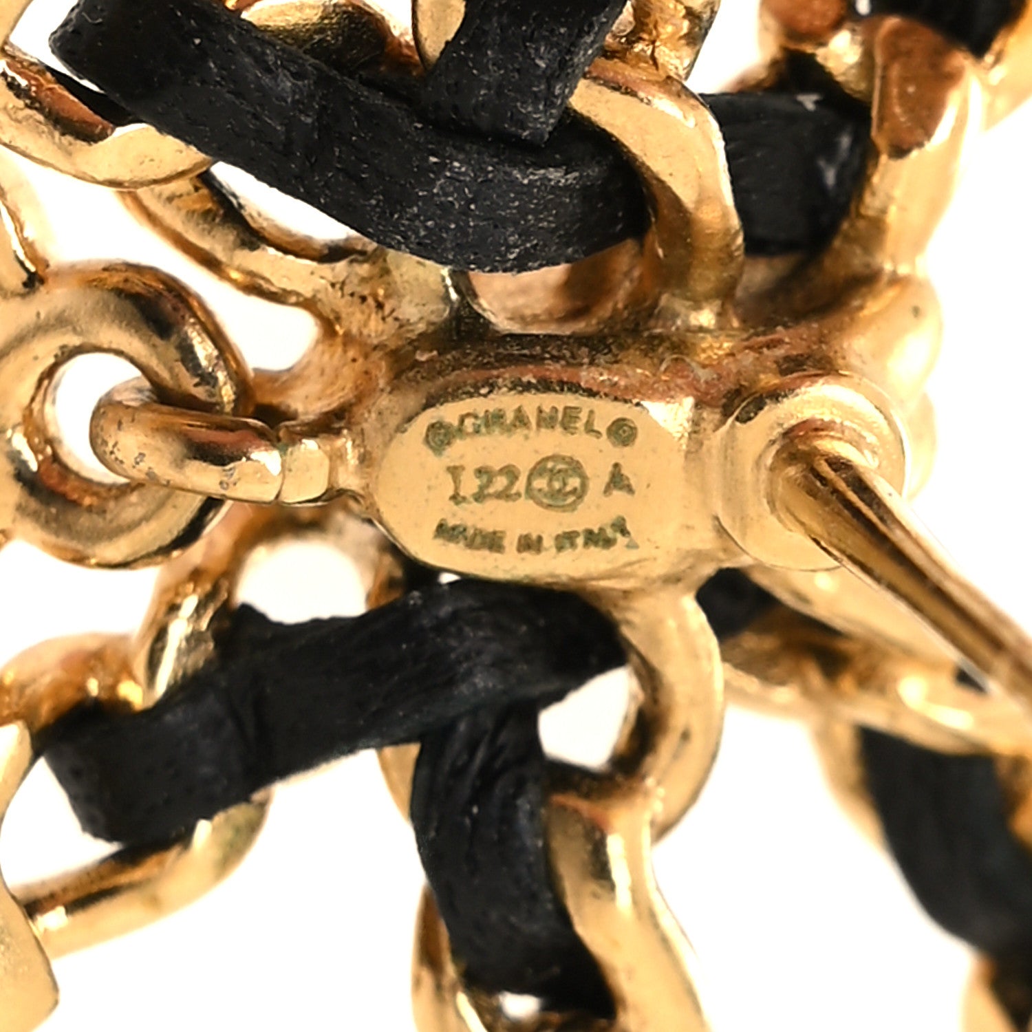 Chanel Lambskin Chain Bow Stud Earrings Black Gold 4 of 5