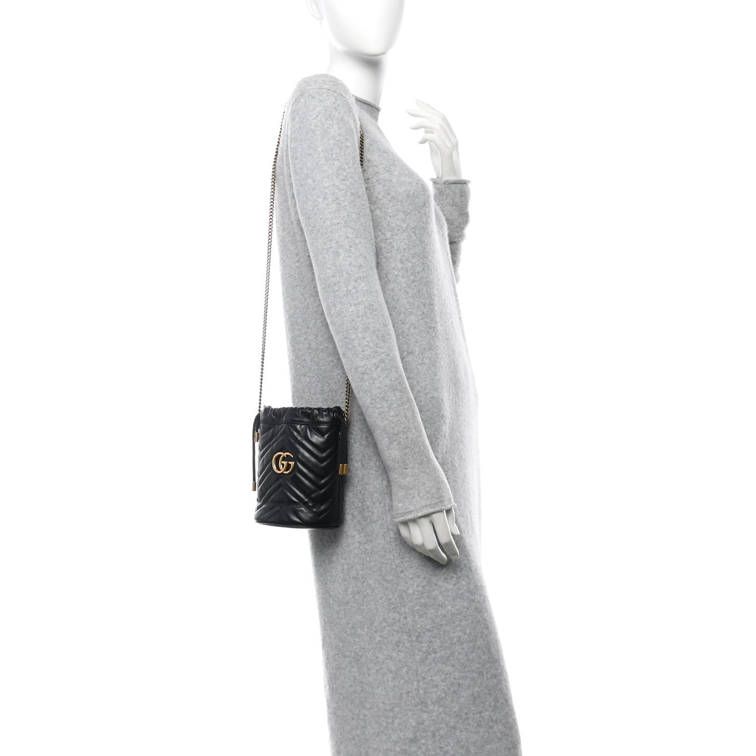 Gucci Calfskin Matelasse Mini GG Marmont 2.0 Bucket Bag Black 2 of 7