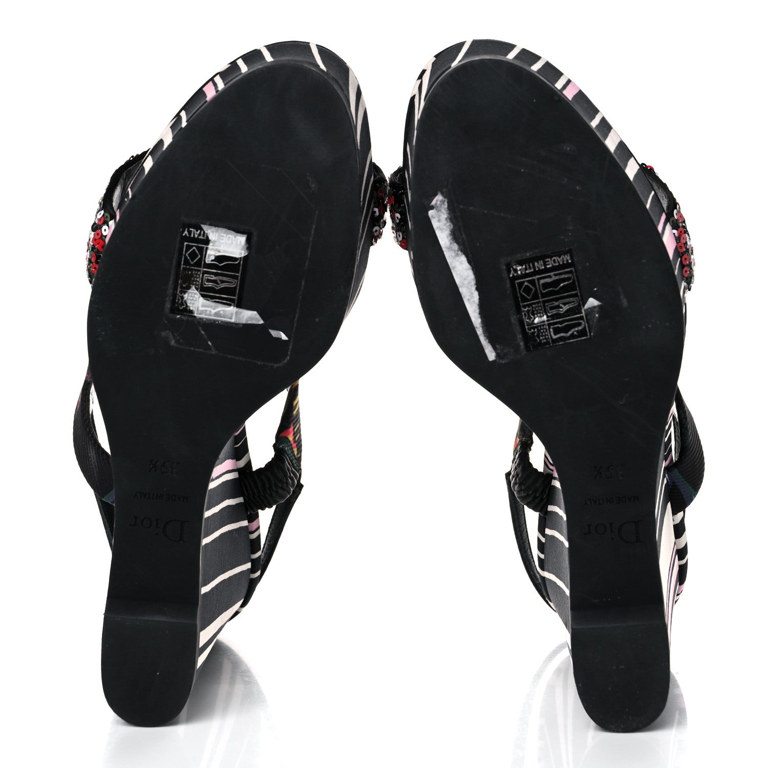Christian Dior Satin Sequined Striped CD Platform Sandal 39.5 Black Multicolor 5 of 15
