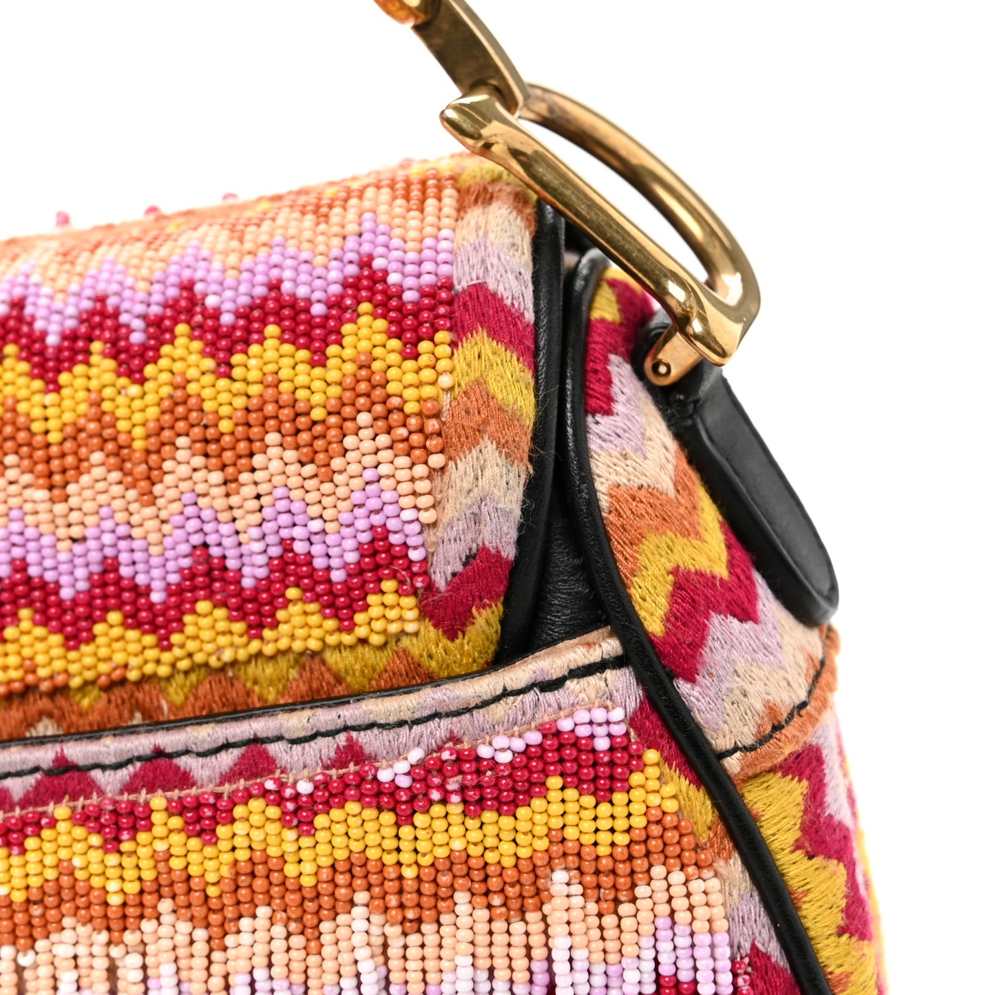 Embroidered Fringe Beaded Mini Saddle Bag Multicolor